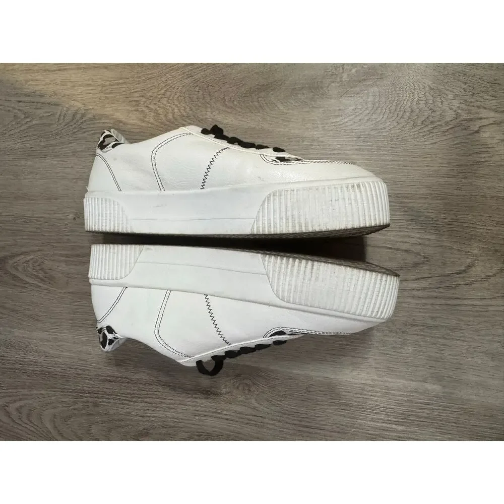 Mix No 6. Women's Platform Sneakers in White with Leopard Print Accents Size 9